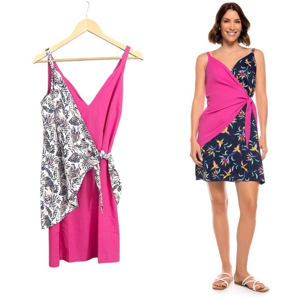 Coolibar Vizcaya Wrap Dress Pink and Palm Size Small NWT